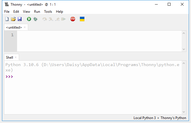 Thonny window before Pico setup