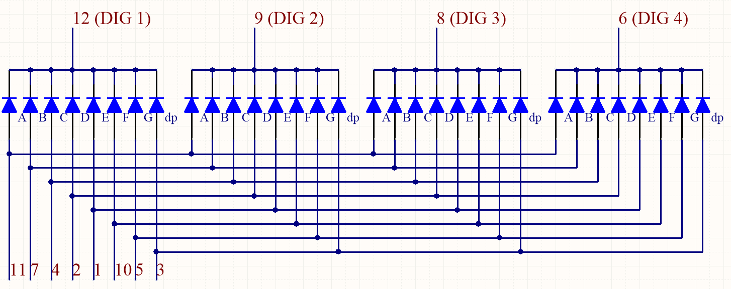 4-digit 7-segment display reference diagram